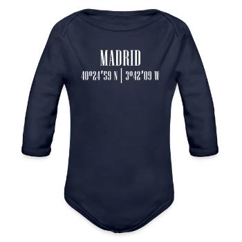 City Coordinates Madrid - Organic Long Sleeve Baby Bodysuit - dark navy - Front