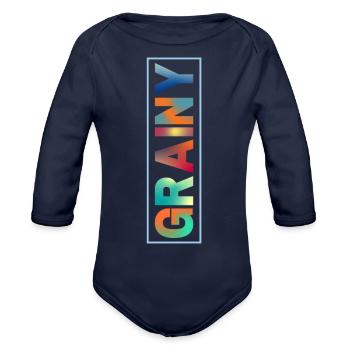 Grainy images - Organic Long Sleeve Baby Bodysuit - dark navy - Front