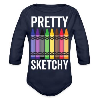 Pretty Sketchy - Organic Long Sleeve Baby Bodysuit - dark navy - Front