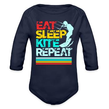 Kite Boarding Surfers Kiteboard Hang Glider Gift - Organic Long Sleeve Baby Bodysuit - dark navy - Front