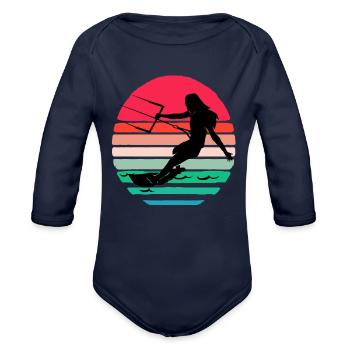 Kite Boarding Surfers Kiteboard Hang Glider Gift - Organic Long Sleeve Baby Bodysuit - dark navy - Front