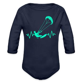 Kite Boarding Surfers Kiteboard Hang Glider Gift - Organic Long Sleeve Baby Bodysuit - dark navy - Front