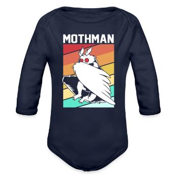 Retro Mothman Cryptid 80s Vintage Mothman - Organic Long Sleeve Baby Bodysuit - dark navy - Front