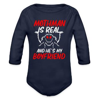 Funny Cryptid Cryptozoology Mothman Is Real - Organic Long Sleeve Baby Bodysuit - dark navy - Front