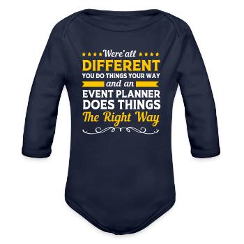 Were All Different Event Planner - Organic Long Sleeve Baby Bodysuit - dark navy - Front