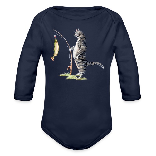 Cat with Fish by Goosi - Organic Long Sleeve Baby Bodysuit