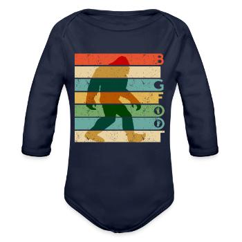 Bigfoot Retro Vintage Sasquatch Yeti Rainbow - Organic Long Sleeve Baby Bodysuit - dark navy - Front