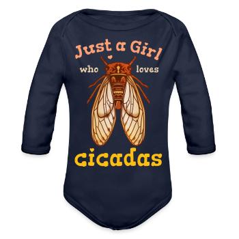 Cicada Insect - Organic Long Sleeve Baby Bodysuit - dark navy - Front