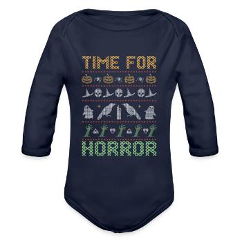Stitch Pattern Horror Creatures Halloween - Organic Long Sleeve Baby Bodysuit - dark navy - Front