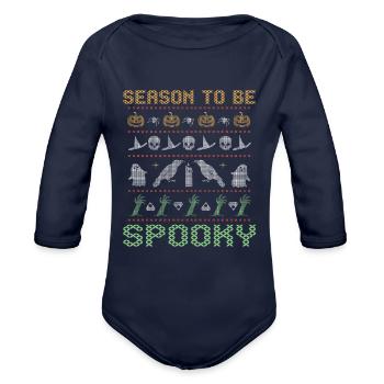 Stitch Pattern Horror Creatures Spooky Halloween - Organic Long Sleeve Baby Bodysuit - dark navy - Front