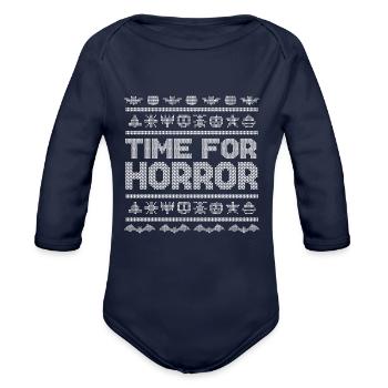 Stitch Pattern Funny Creatures Halloween - Organic Long Sleeve Baby Bodysuit - dark navy - Front
