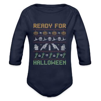 Stitch Pattern Horror Creatures Ready Halloween - Organic Long Sleeve Baby Bodysuit - dark navy - Front