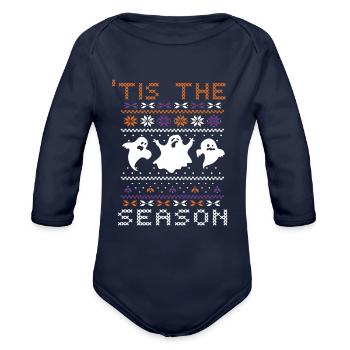 Stitch Pattern Ghost Creatures Season Halloween - Organic Long Sleeve Baby Bodysuit - dark navy - Front