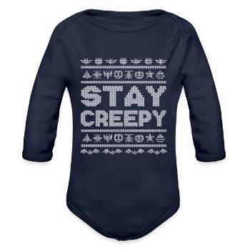 Stitch Pattern Funny Creatures Creepy Halloween - Organic Long Sleeve Baby Bodysuit - dark navy - Front