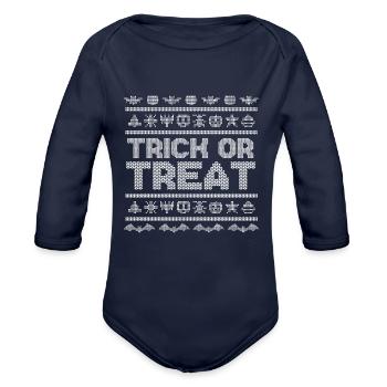 Stitch Pattern Funny Creatures Trick Halloween - Organic Long Sleeve Baby Bodysuit - dark navy - Front