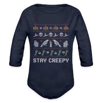 Stitch Pattern Horror Creatures Creepy Halloween - Organic Long Sleeve Baby Bodysuit - dark navy - Front