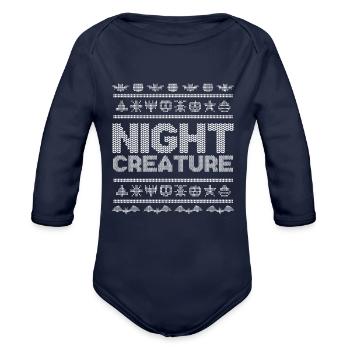 Stitch Pattern Funny Night Creatures Halloween - Organic Long Sleeve Baby Bodysuit - dark navy - Front