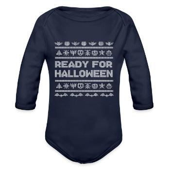 Stitch Pattern Funny Creatures Ready Halloween - Organic Long Sleeve Baby Bodysuit - dark navy - Front