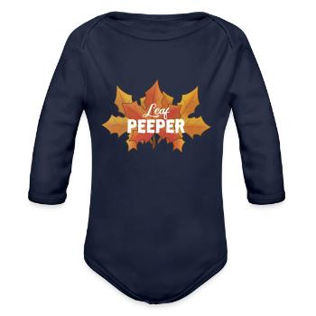 Leaf Peeper Maple Foliage Leaf Peeping - Organic Long Sleeve Baby Bodysuit - dark navy - Front