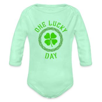 One Lucky Day Irish Family Four Leaf - Organic Long Sleeve Baby Bodysuit - light mint - Front