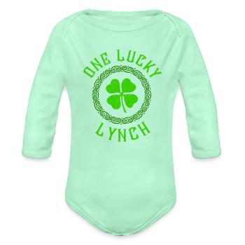 One Lucky Lynch Irish Family Four Leaf Clover - Organic Long Sleeve Baby Bodysuit - light mint - Front