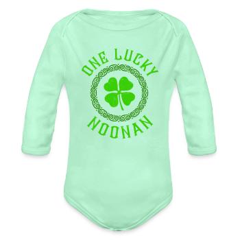 One Lucky Noonan Irish Family Four Leaf Clover - Organic Long Sleeve Baby Bodysuit - light mint - Front