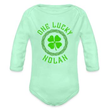 One Lucky Nolan Irish Family Four Leaf Clover - Organic Long Sleeve Baby Bodysuit - light mint - Front