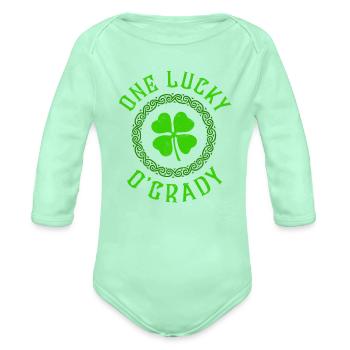 One Lucky O'Grady Irish Family Four Leaf Clover - Organic Long Sleeve Baby Bodysuit - light mint - Front