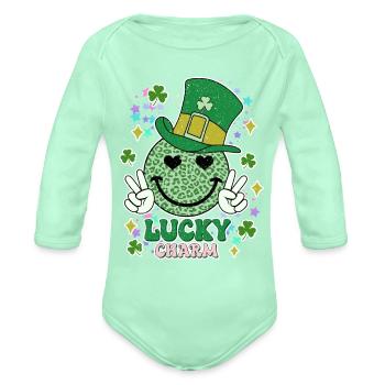 Mr. Lucky Charm - Organic Long Sleeve Baby Bodysuit - light mint - Front