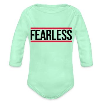 fearless text quote - Organic Long Sleeve Baby Bodysuit - light mint - Front