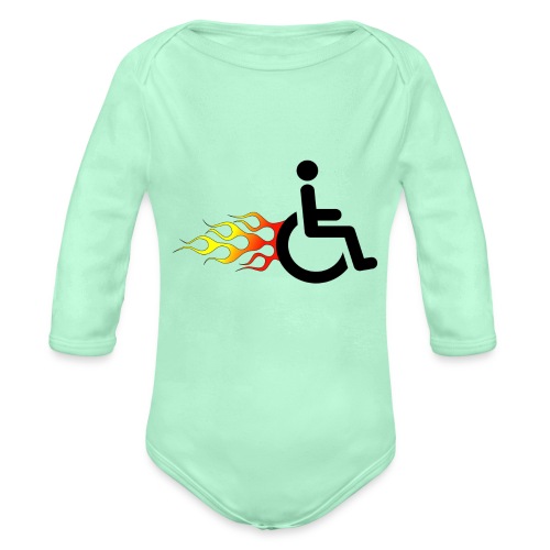 Wheelchair with flames, wheelchair humor, rollers - Organic Long Sleeve Baby Bodysuit