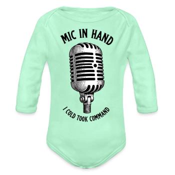 Vintage Mic Command Tee - mic in hand - Organic Long Sleeve Baby Bodysuit - light mint - Front