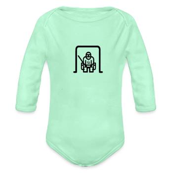 Icehockey goalkeeper is waiting for a shot - Organic Long Sleeve Baby Bodysuit - light mint - Front