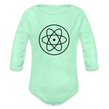 atom symbol researcher science laboratory circle l - Organic Long Sleeve Baby Bodysuit - light mint - Front