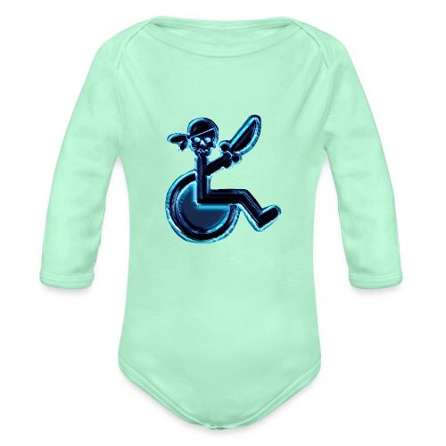 Wheelchair pirate, wheelchair humor, roller fun - Organic Long Sleeve Baby Bodysuit