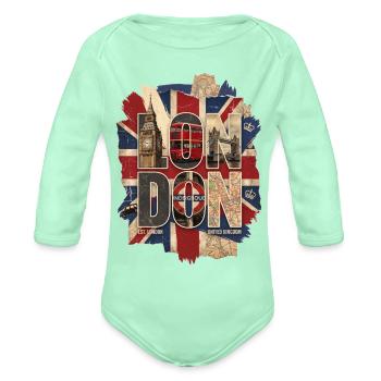 London Collage Union Jack Retro - Organic Long Sleeve Baby Bodysuit - light mint - Front