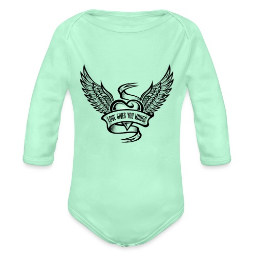 Love Gives You Wings, Heart With Wings - Organic Long Sleeve Baby Bodysuit