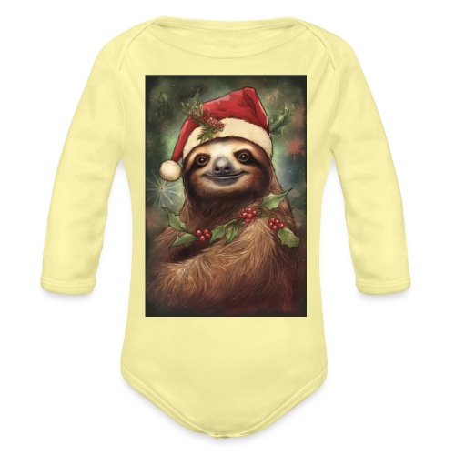 Christmas Sloth - Organic Long Sleeve Baby Bodysuit
