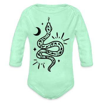 "Serpent Moonlight" T-Shirt - Embrace the Mystical - Organic Long Sleeve Baby Bodysuit - light mint - Front