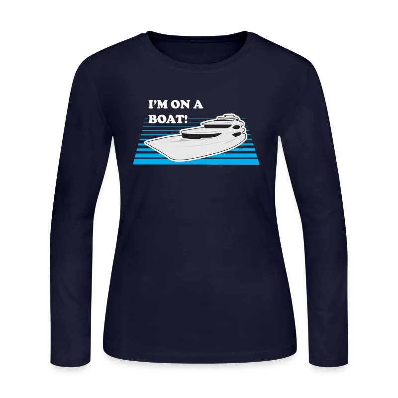 On A Boat (Black) - Women's Long Sleeve Jersey T-Shirt