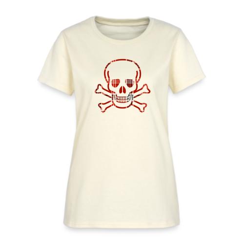 Skull & Cross Bones Red Plaid - Women's T-Shirt