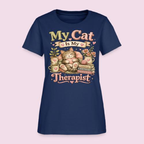 Flux Faux Embroidery My Cat Is My Therapist Design - Women's T-Shirt