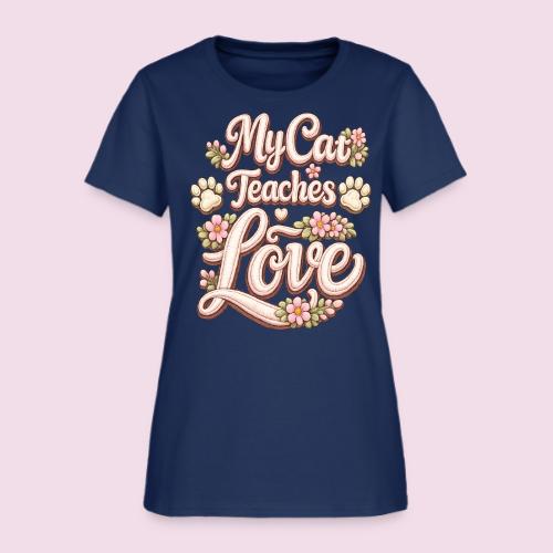 My Cat Teaches Love Faux Embroidery Style - Women's T-Shirt