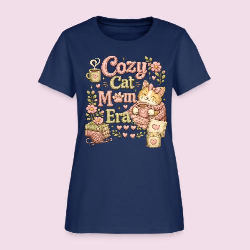 Cozy Cat Mom Era Faux Stitched Design - Women's T-Shirt