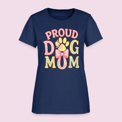 Proud Dog Mom Floral Paw Bow - Women's T-Shirt
