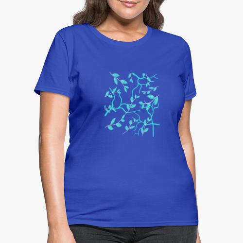 Nature pattern. Blue tea leaves floral ornament pr - Women's T-Shirt