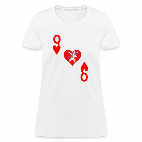 Queen of Hearts, Deck of Cards, Unicorn Costume. - Women's T-Shirt