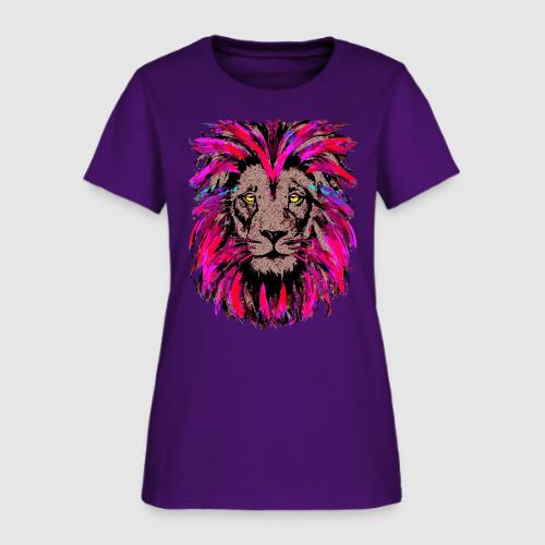Purple Lion Head - Pink Lion Face Drawing - Women's T-Shirt