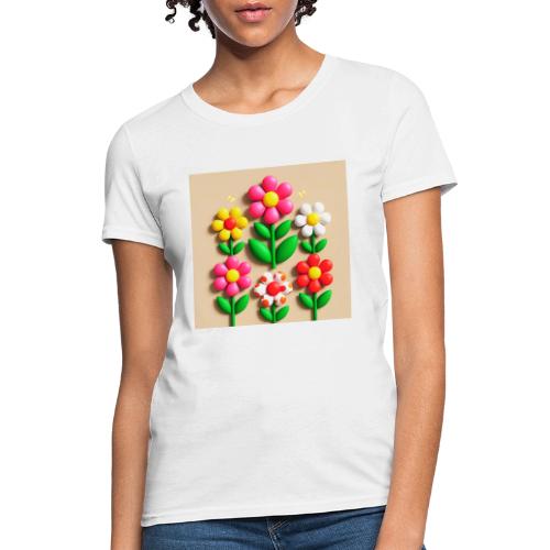 3D Flowers and Butterflies in Amber, Floral Design - Women's T-Shirt
