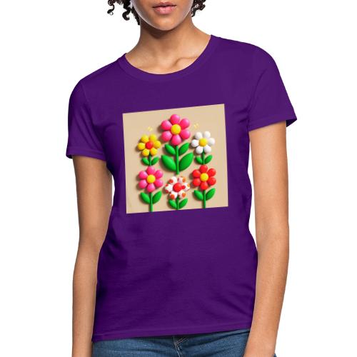 3D Flowers and Butterflies in Amber, Floral Design - Women's T-Shirt